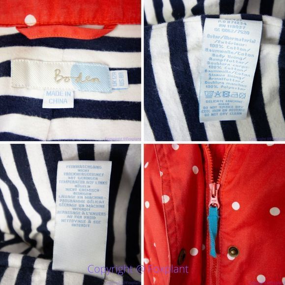 Boden women's 100% cotton hooded red parka with white polka dot, size 8 - Picture 6 of 16